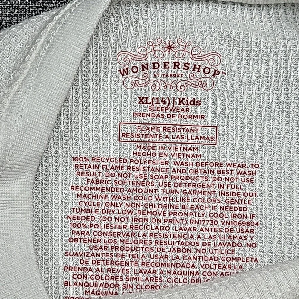 Wondershop Kids Pajama Top X-Large Size White Girls Boys Sleepwear